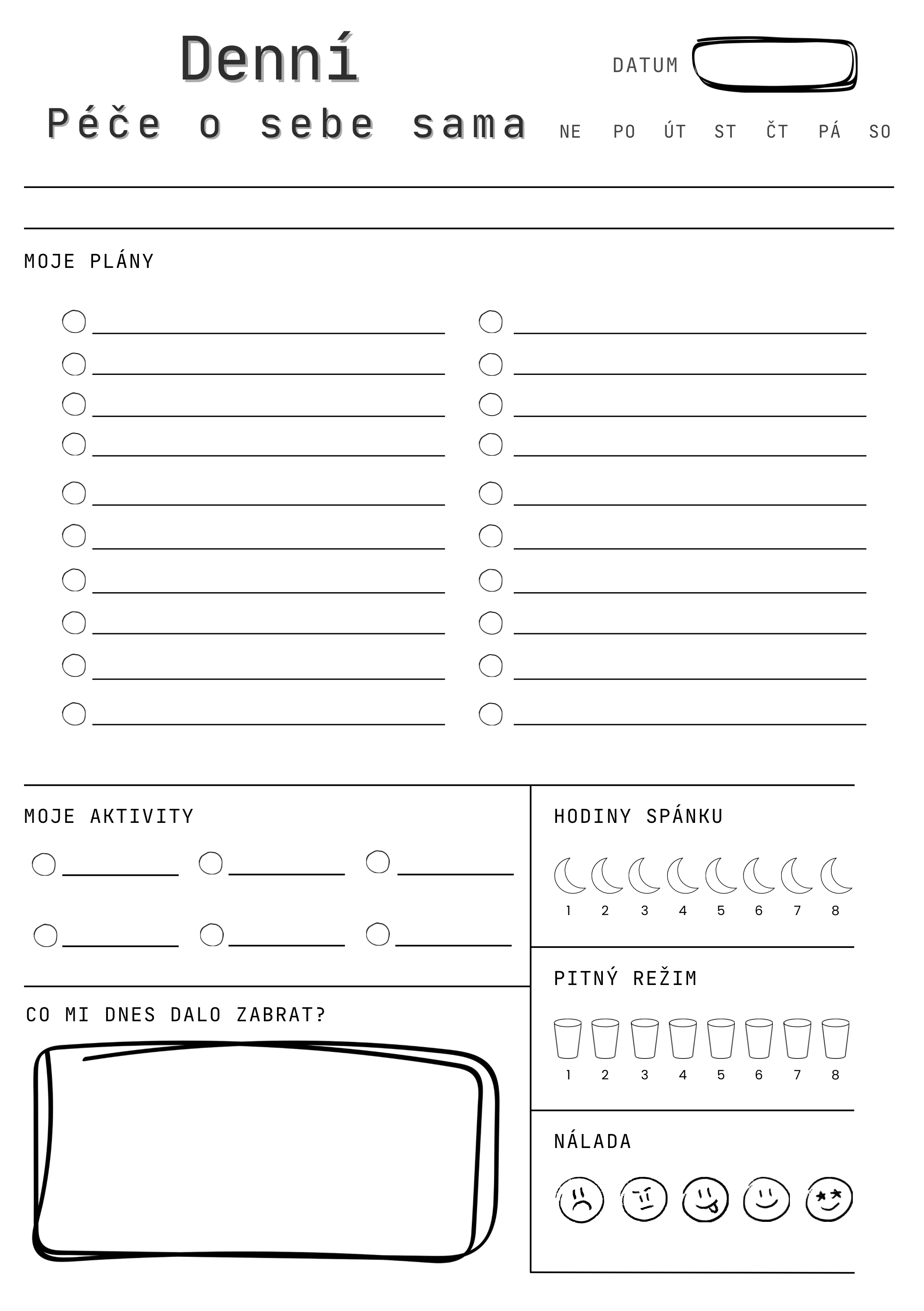 denní plánovač s terapeutickými worksheety