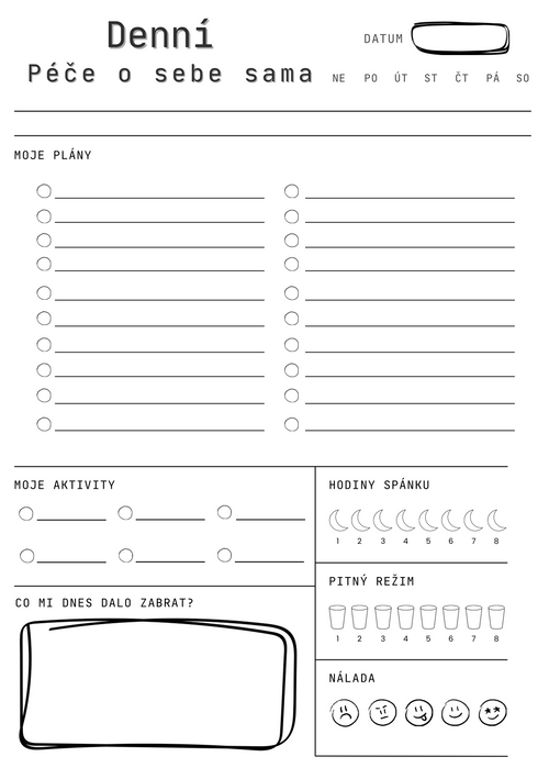 denní plánovač s terapeutickými worksheety